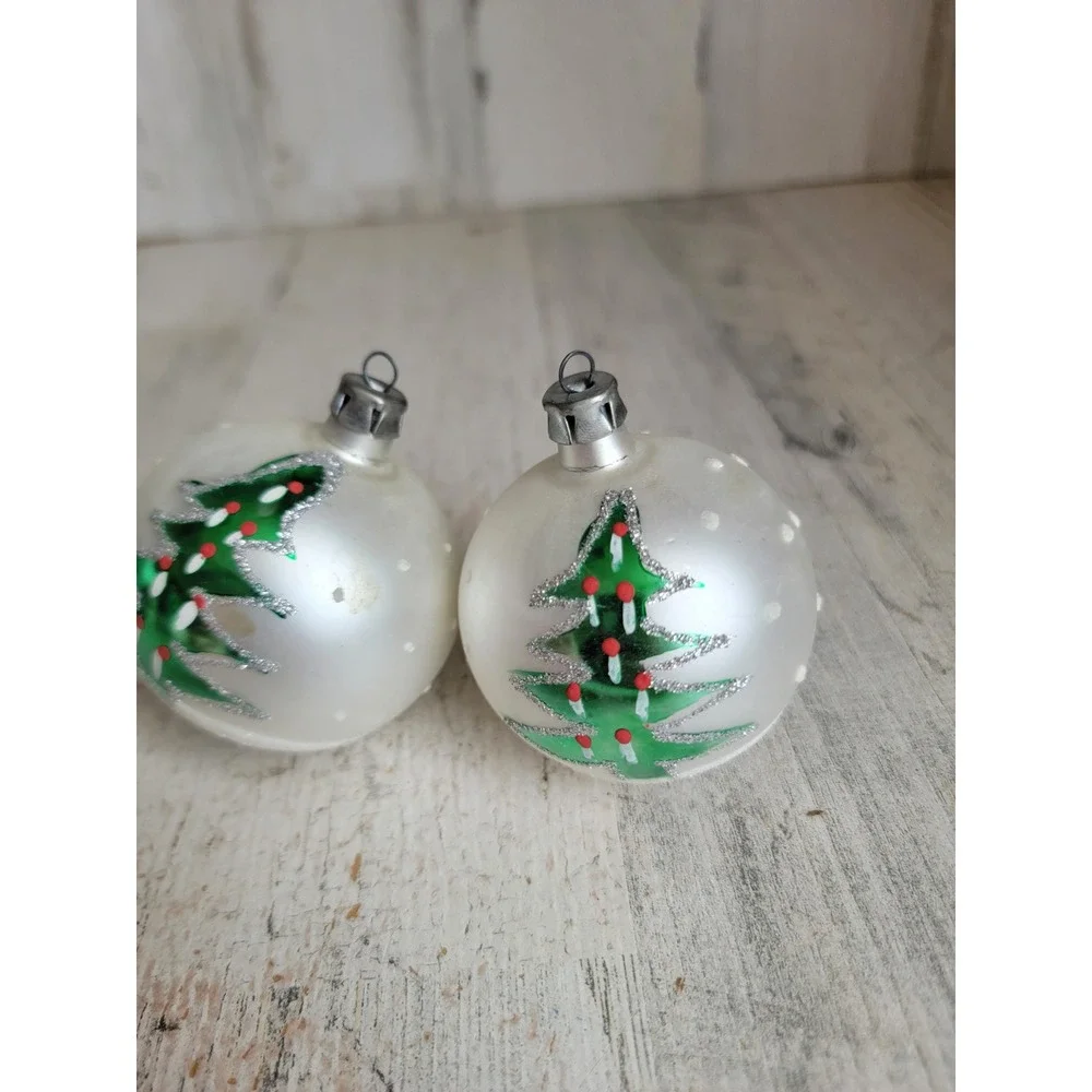 Vintage mini Xmas tree ball glass glitter ornament set unique silver